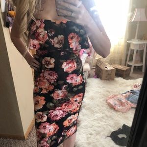 Strapless floral print dress